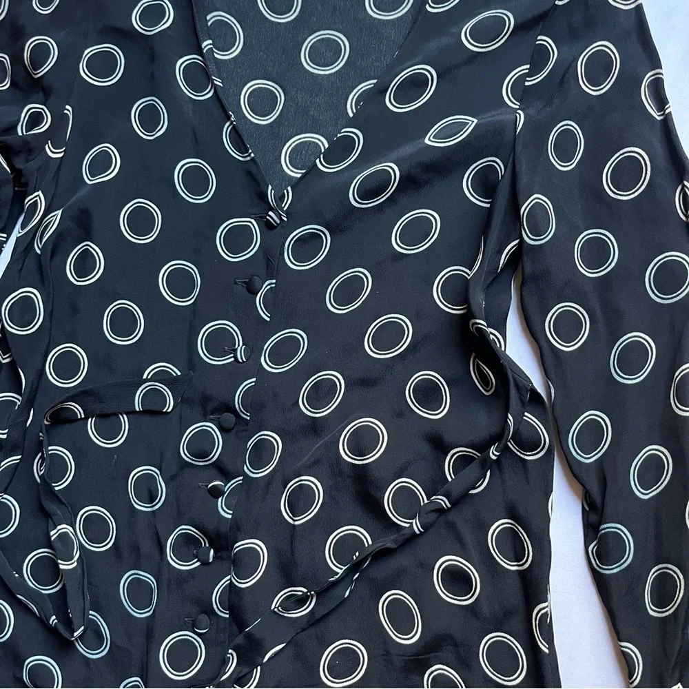 BETSEY JOHNSON vintage black circle dot print belted button up long sleeve mini‎ - Picture 3 of 6